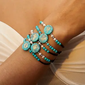 12 Konstellationen ethnischer Wind weißer türkis türkis gewebtes Armband Persönlichkeit Konstellationen perlen paar-Armband