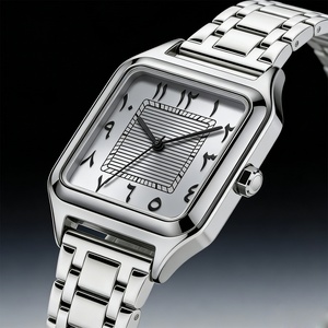 Montre à quartz pour homme, montre à chiffres arabes pour homme, montre carrée en alliage d'acier inoxydable, montre étanche 3ATM - Product Image 1