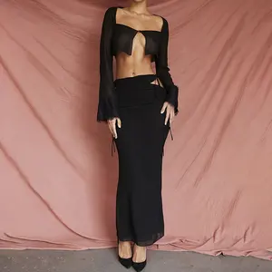 Nguồn Nhà Máy Oem Phụ Nữ Quần Áo Mùa Hè Đen Sexy Cutout Maxi Váy