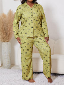 Pigiama <span class=keywords><strong>da</strong></span> <span class=keywords><strong>Donna</strong></span> <span class=keywords><strong>Taglie</strong></span> <span class=keywords><strong>Forti</strong></span> SMOOTH in Seta di Latte, Cardigan a Maniche Lunghe per Autunno e Inverno, Set Pigiama Femminile - Product Image 6