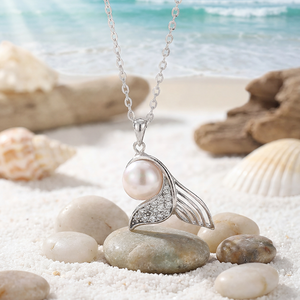 Collier pendentif queue de sirène en argent sterling S925 avec perle d'eau douce et zirconiums, collier de perles à thème marin tendance pour femmes - Product Image 5