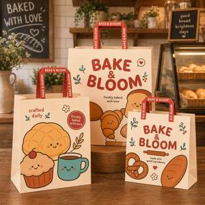 Custom Printed <b>Bakery</b> Paper <b>Bags</b> With Flat Handles Personalized Logo Bread Cake Food Packaging Retail Shopping <b>Bags</b> Wholesale - Product Image 6