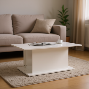 <b>White</b> Engineered Wood Coffee <b>Table</b> 40.2 X 21.9 X 15.7 In High <b>Gloss</b> Modern Minimalist Living Room Furniture - Product Image 2