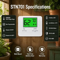 Termostat Digital 24V 1H 1C Satu Tahap Tidak Dapat Diprogram Baterai 2xAAA Mudah Dipasang Lampu Latar LCD untuk AC Kamar Hotel