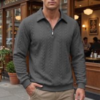 Sweat-shirt Homme Haut de Gamme à Col Zippé, Maille Torsadée Texture Diamant, Col Rabattu, Tissu Épais, Vêtements Décontractés pour Homme