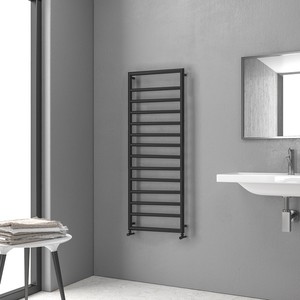 Scaldasalviette Radiatore Kamalu KAM-D7013N Nero Opaco 1300x500mm con Doppio Ripiano Pieghevole per Hotel con Finitura a Specchio - Product Image 4