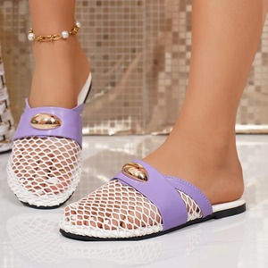Custom Summer <strong>Women's</strong> Mesh Slides Breathable Mesh Upper Flat Slippers Gold Decor Non-slip Rubber Sole Custom Wholesale <strong>Sandals</strong> - Product Image 4