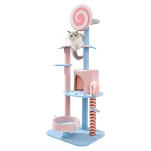 宠物玩具剑麻绒粉色蓝色地板到天花板猫爬公寓树