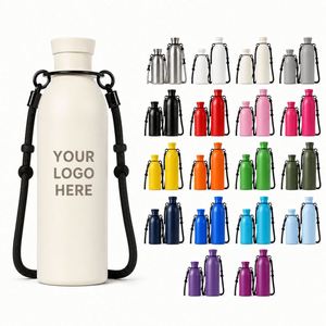 Bouteille d'eau isotherme en acier inoxydable à double paroi de 500 ml avec logo personnalisé, poignée en corde détachable, gourde isotherme portable pour le sport et la gym - Product Image 1