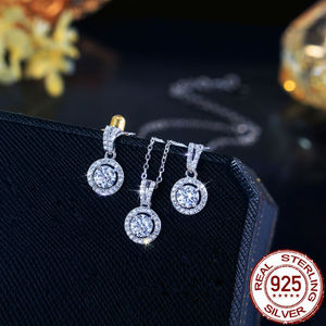 Juego de Joyería de Plata de Ley 925 de Primera Calidad con Circonita Cúbica, Collar con Colgante Redondo y Aretes para Mujer, Elegante para Uso Diario, Regalo - Product Image 2