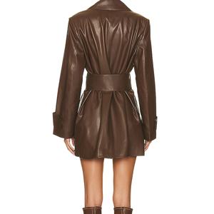 2023 personnalisé en cuir à lacets veste femmes manteaux et vestes dames élégant en cuir Pu veste Trench Coat - Product Image 4
