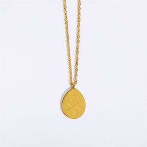 Retro Gold Plated Flower Charm Stainless Steel Waterdrop Pendant <b>Necklace</b> - Product Image 2