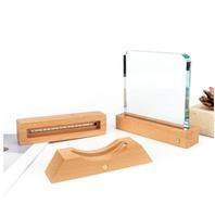 Support d'affichage lumineux en bois de hêtre, base lumineuse en bois pour enseigne en acrylique, décoration artisanale en verre