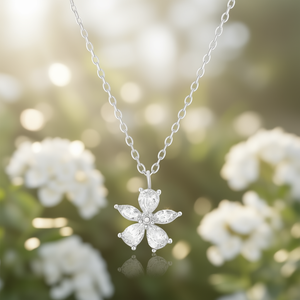 Collier pendentif fleur Amy Amy plaqué argent avec zircon cubique taille marquise, bijou classique pour femme, idéal pour le quotidien, cadeau - Product Image 2