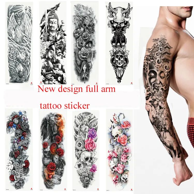 TQB 001-100 Adesivo de Tatuagem Permanente, Tamanho Grande, Temporário, Braço Inteiro, Manga Masculina, Novo Design