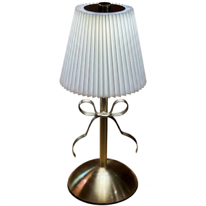 Modern Brass Table Lamp With White Pleated Shade Warm White <b>LED</b> 2700K For Living <b>Room</b> - Product Image 1