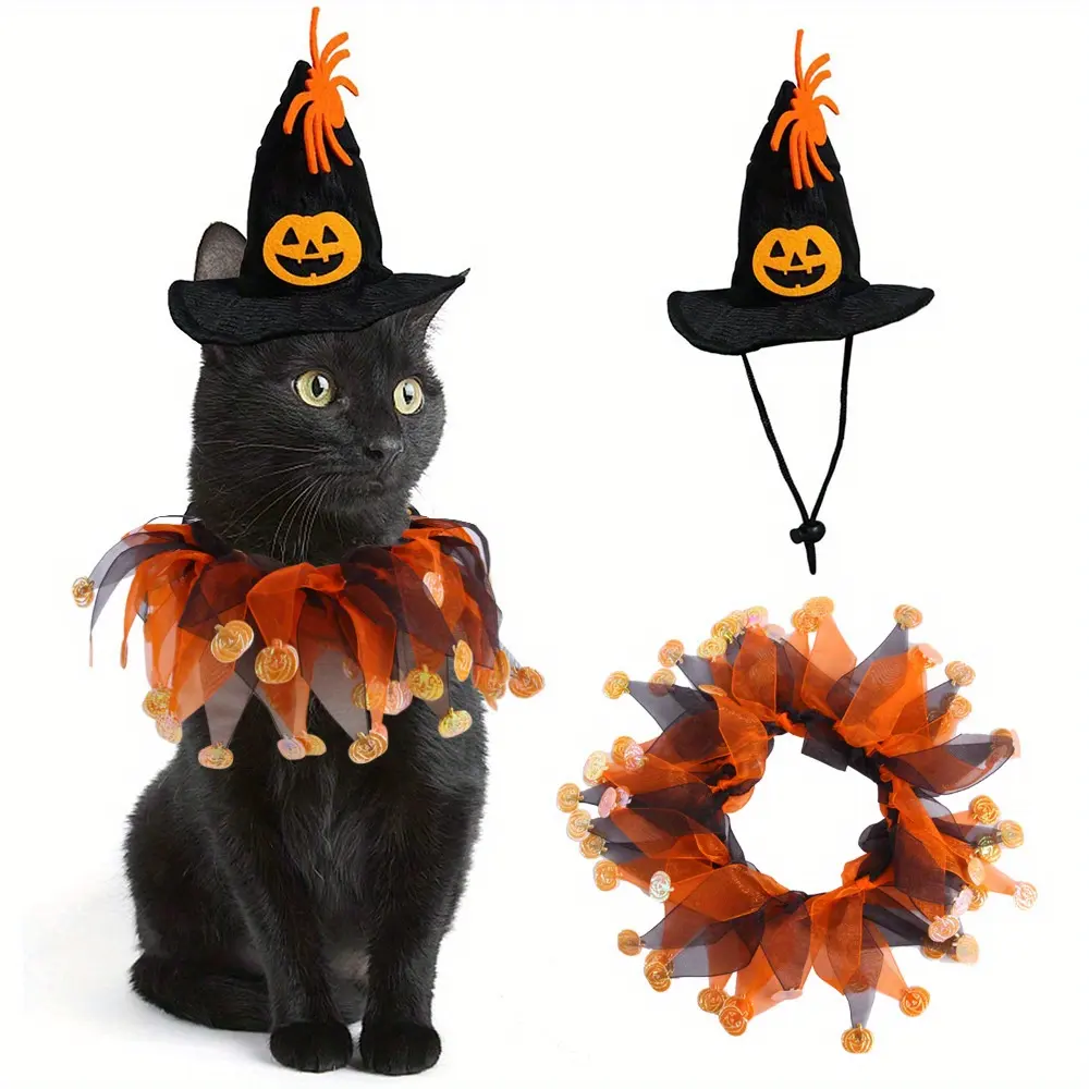 Commercio all'ingrosso Pet Halloween costumi colorati cappello di zucca collare con Bandana cane gatto strega Costume di Halloween