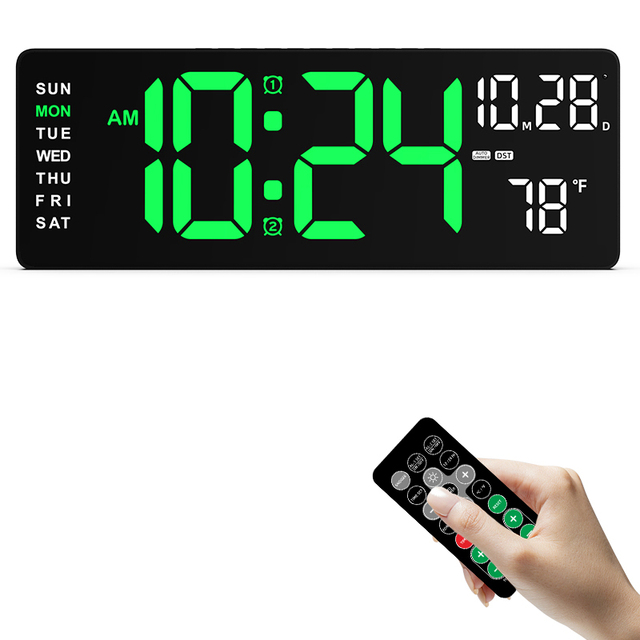 16.5 Inch Large Digital Wall Clock , Auto Dimmer Digital Clock Large Display with Remote, Date, Indoor Temperature, DST