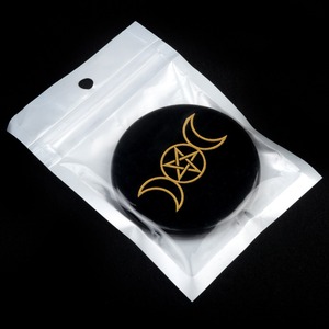 Pierre de cristal d'<span class=keywords><strong>obsidienne</strong></span> <span class=keywords><strong>noire</strong></span> gravée 55mm tranche ronde Arbre de vie Lune Soleil Étoile Cristal de guérison Amulette <span class=keywords><strong>Protection</strong></span> - Product Image 4