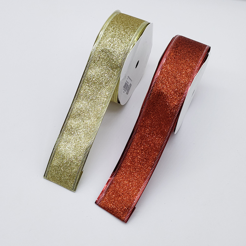38MM Metallic Glitter Wired Ribbon for Christmas & Birthday Gift Wrapping-Luxury Craft Supplies