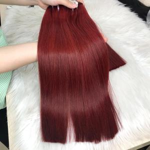 High Quality Raw Vietnamese Weft Hair Bundle <b>Black</b> <b>One</b> Donor Bone Straight with Jerry Curl Style for <b>Black</b> Women Red Color - Product Image 1