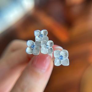 Bague en argent pur S925, bleu océan, trésor, hortensia, nouvelle bague chinoise rétro à doigt ouvert avec motif géométrique, bijoux en platine - Product Image 1