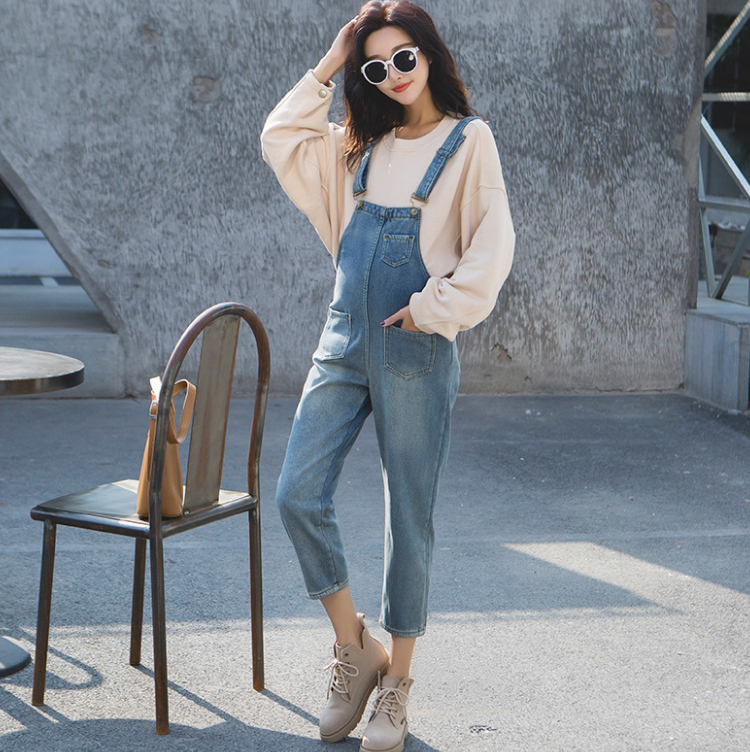 Осенние свободные джинсы для периода беременности большого размера, джинсовый комбинезон для беременных