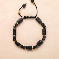 Bracelet en acier inoxydable avec perles rectangulaires en obsidienne noire et pierres de lave, anti-anxiété et protecteur