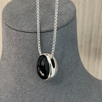 Pendentif en argent 925 noir en forme d'œuf avec collier goutte d'eau double face, accessoires de mode