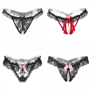 Ding Zhi Mei Sexy Thong Panties 4-Piece Pack Women's Transparent Lace Pearl Insertable Underwear - Product Image 2