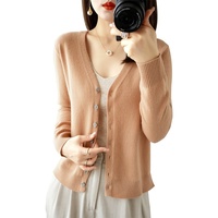 Kardigan Rajut Wanita Lengan Panjang V-Neck Kancing Depan Sweater Mantel Kasual Pakaian Luar Lapisan Atas Fashion Pemasok Grosir
