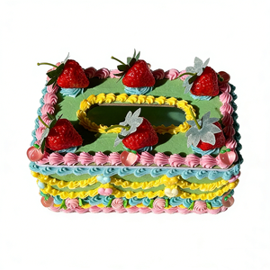 Retro American Garden Handmade Eco-Friendly Plastic Tissue Box Cover Cream Green Strawberry Imitation Cake Model Faux Food - Product Image 1