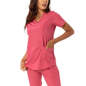 OEM nuevo estilo mujer Doctor Scrubs Hospital paramédico médico masculino Spandex Collar cremallera entrepierna enfermera <span class=keywords><strong>pantalones</strong></span> uniformes Scrub Top - Product Image 2