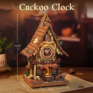 Kit de <span class=keywords><strong>puzzle</strong></span> <span class=keywords><strong>3D</strong></span> en <span class=keywords><strong>bois</strong></span> Horloge à coucou DIY, jouet fonctionnel avec oiseau, style Forêt-Noire pour adultes - Product Image 5