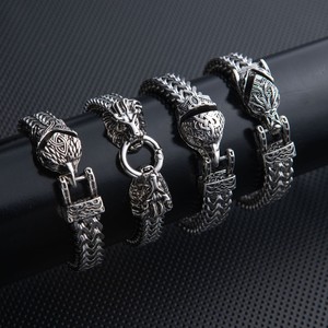 Nouveau Design Viking Hommes Bracelet En Acier Inoxydable Serpent Aigle Loup Tête Chaîne Hip Hop Punk Style Cadeau D'anniversaire pour Mari - Product Image 1