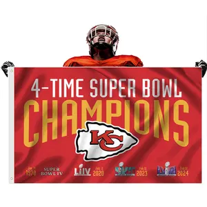 Nuovo design personalizzato 3 x5ft bandiere di football americano personalizzato KC capi bandiera campioni per bandiere nfl