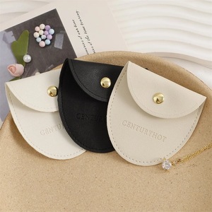 Manufacturer Premium Custom Logo PU Leather Eco-friendly Portable Soft <b>Jewelry</b> Pouch Rings Studs Necklaces Pendants Storage - Product Image 1