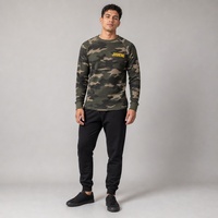 T-shirt à manches longues pour homme, col rond, tricot gaufré camouflage, raglan personnalisé