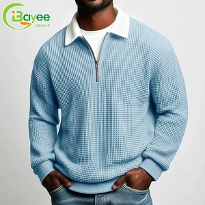 Polo a Maniche Lunghe in Maglia Waffle Tinta Unita Personalizzata, Traspirante, Casual Primaverile, Sportiva, <span class=keywords><strong>con</strong></span> Cappuccio e <span class=keywords><strong>Cerniera</strong></span>, Unisex - Product Image 2