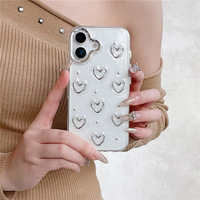 Coque de téléphone transparente antichoc en TPU avec motif cœur et fleurs, étui souple en époxy scintillant simple pour femmes, compatible iPhone 17 Pro Max, 16, 15