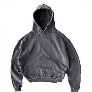 Custom Men's 450 GSM French Terry Acid Washed Distressed Vintage Blank <b>Black</b> <b>Zip</b> <b>Up</b> Streetwear <b>Hoodie</b> - Product Image 5