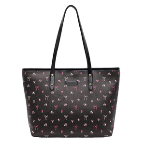 Bolso tote personalizado de piel sintética con estampado floral, ecológico, impermeable, con asa superior, tipo bandolera, con cremallera y diseño de cereza. - Product Image 1