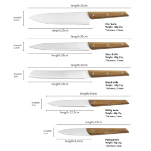 Ensemble de couteaux de cuisine écologiques <span class=keywords><strong>chinois</strong></span>, 5 pièces, lames en acier inoxydable, finition hautement polie, manches en bois pour une précision accrue - Product Image 2