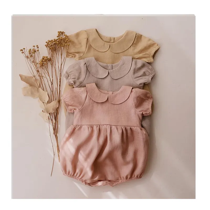 Baby Summer Cotton Linen Rompers Cute Vintage Baby Girl Outfit Body Suit