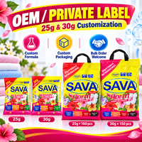 Lessive en poudre haute mousse en petits sachets de 25g et 30g, marque privée OEM, pour lavage à la main, destinée aux marchés d'Afrique et du Moyen-Orient