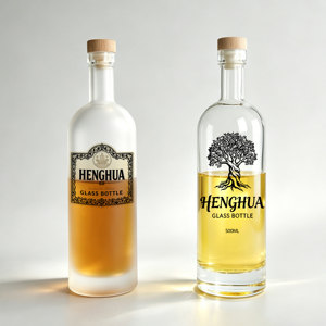 Botella de Vidrio de Lujo con Fondo Grueso Super Flint de 500ml 375ml para Licores, Ginebra, Ron, Aceite de Oliva y Whisky, con Tapón y Vertedor - Product Image 3