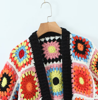 Entièrement tricoté à la main Crochet pull hiver nouveau Cardigan mode couleur Clash grand-mère carré tricot pull Cardigan Crochet