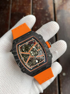 นาฬิกาข้อมือผู้ชายอัตโนมัติรุ่น Ultra-Thin 6702 สีเขียวเมลอนสุดหรู ดีไซน์ Tonneau กลไกจักรกล กันน้ำ กระจกแซฟไฟร์ สายคาร์บอนไฟเบอร์และยาง - Product Image 4