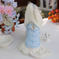 Robe pour animaux de compagnie en polyester respirant et confortable, coupe princesse, bleu uni, pour petits chiens, personnalisable, vente en gros transfrontalière