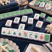 Tuiles de Mahjong américaines en acrylique thème côtière, dos en marbre vert, thème plage et océan, coquille Joker, ensemble de jeu premium, cadeau